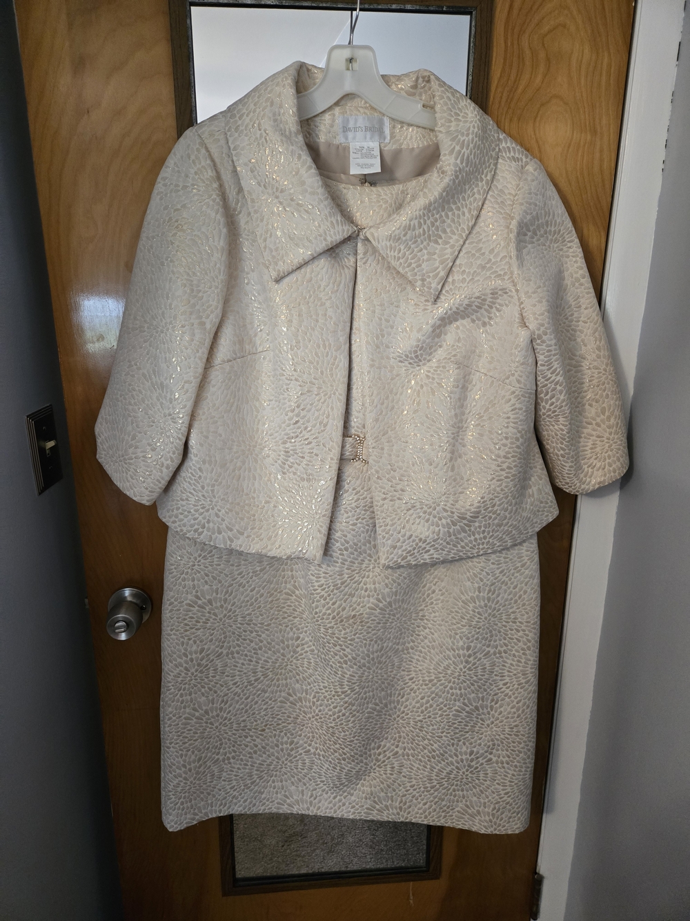 David's Bridal Ivory Sequin Jacquard Two-Piece Dress and Jacket